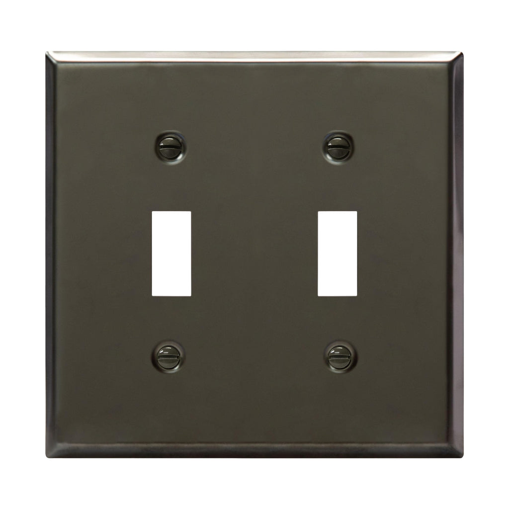 ENERLITES Toggle Light Switch Metal Wall Plate, 2-gang Polished Black