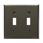 ENERLITES Toggle Light Switch Metal Wall Plate, 2-gang Polished Black