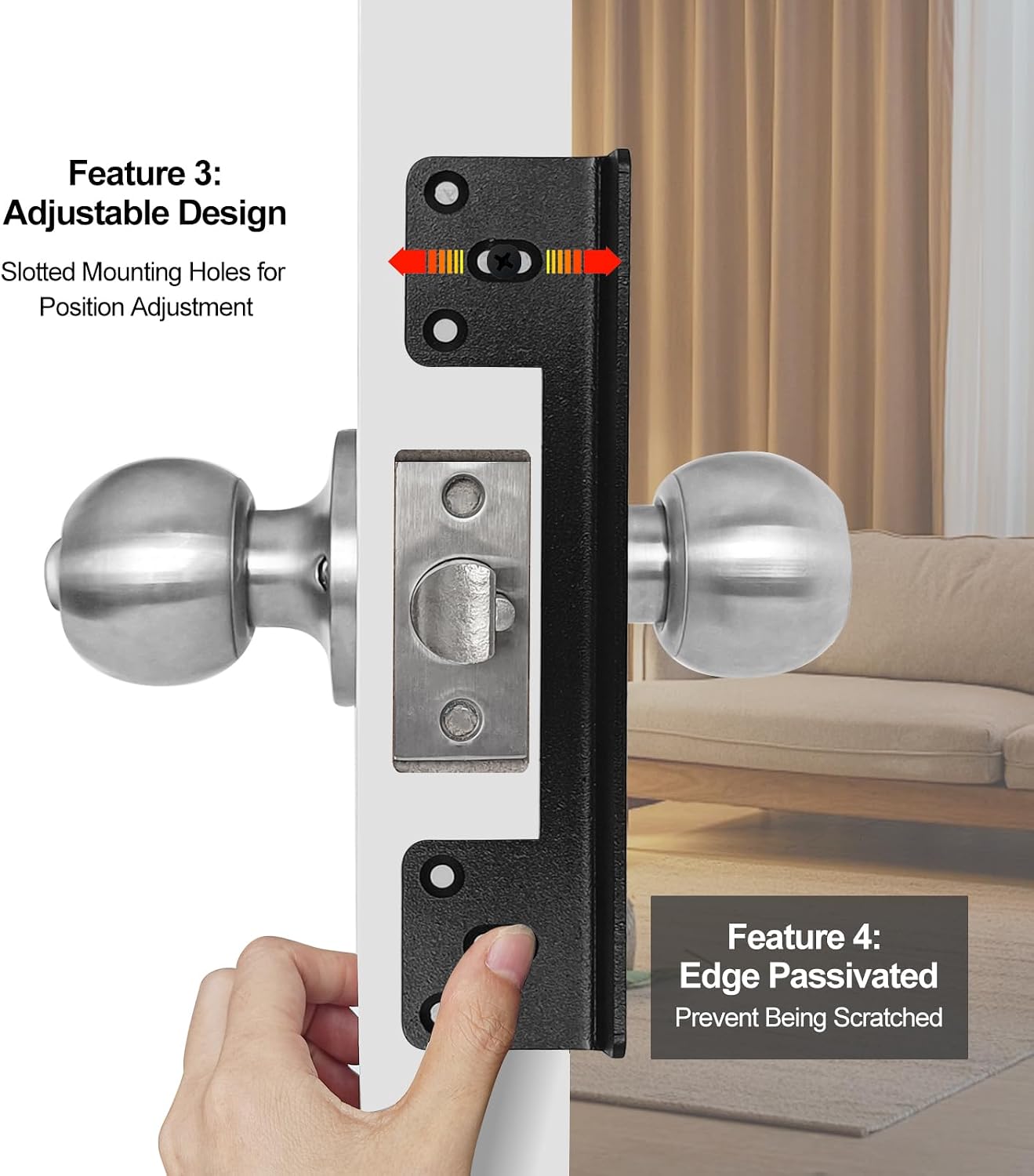 Door Latch Guard Plate 7” with 1” Offset Cover, Protector Shield | Outswing Door Security, 2.5mm THK Heavy Duty