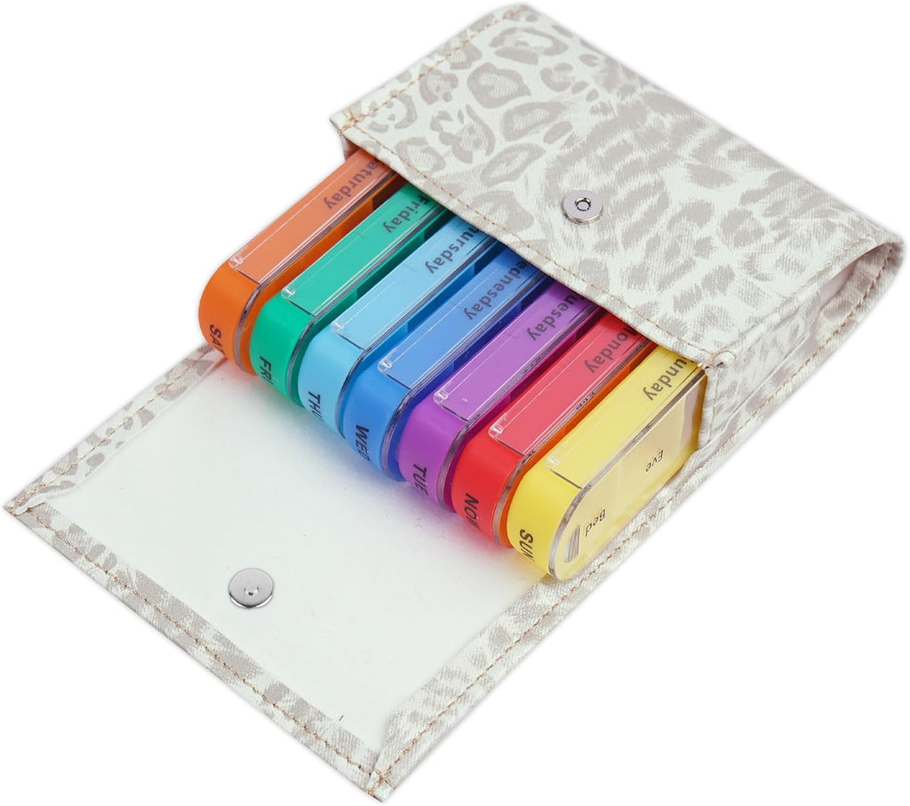 Pill Organizer,Haecsfl Weekly Travel Pill Case Box Medication Reminder Daily AM PM, Day Night 7 Compartments,for 4