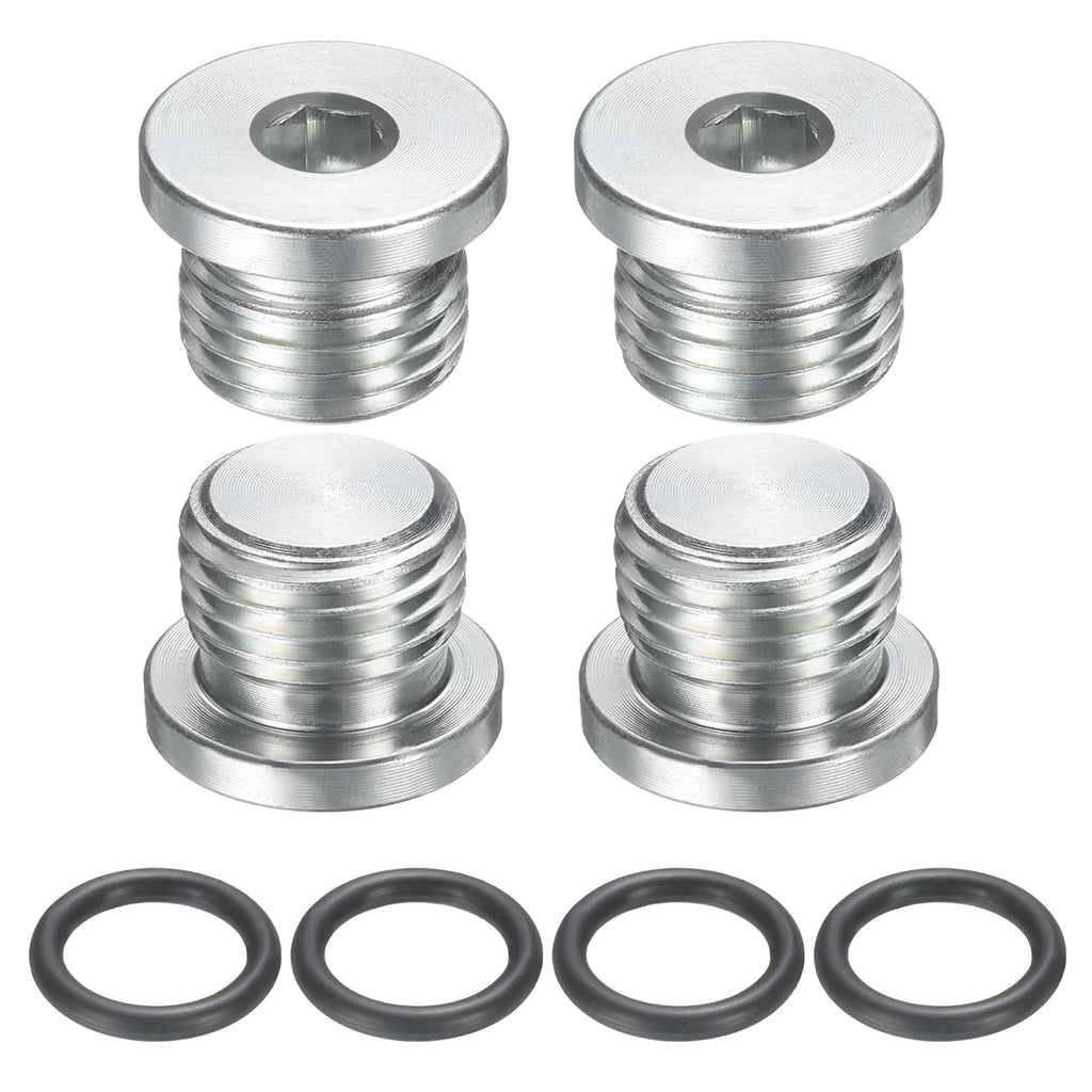 uxcell 4Pcs SAE 1/2-20 UNF Inner Hex Head Pipe Fitting Plug, Universal Carbon Steel Thread Socket Plug with O-Ring for Terminate Pipe Ends or Replacement Drains