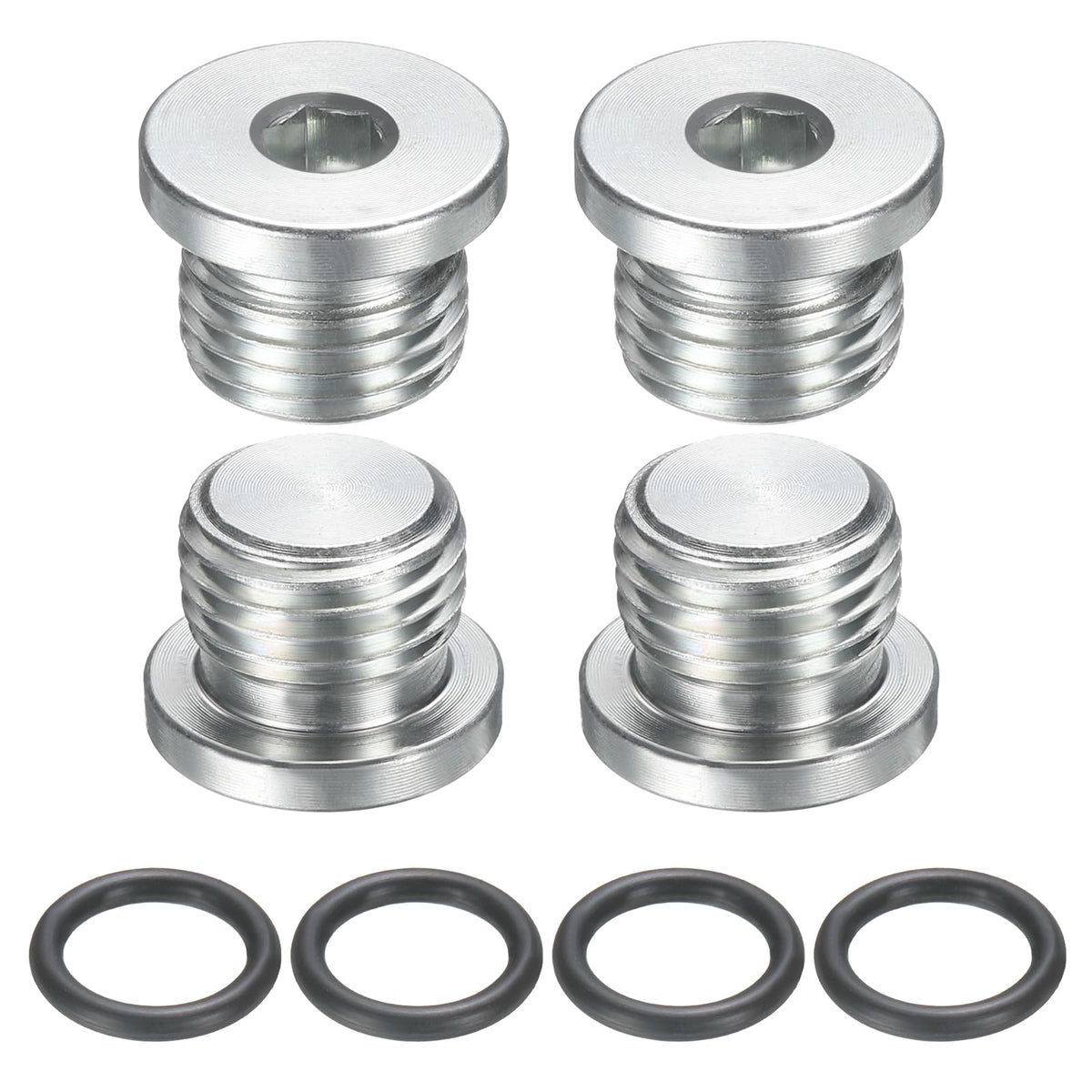uxcell 4Pcs SAE 1/2-20 UNF Inner Hex Head Pipe Fitting Plug, Universal Carbon Steel Thread Socket Plug with O-Ring for Terminate Pipe Ends or Replacement Drains