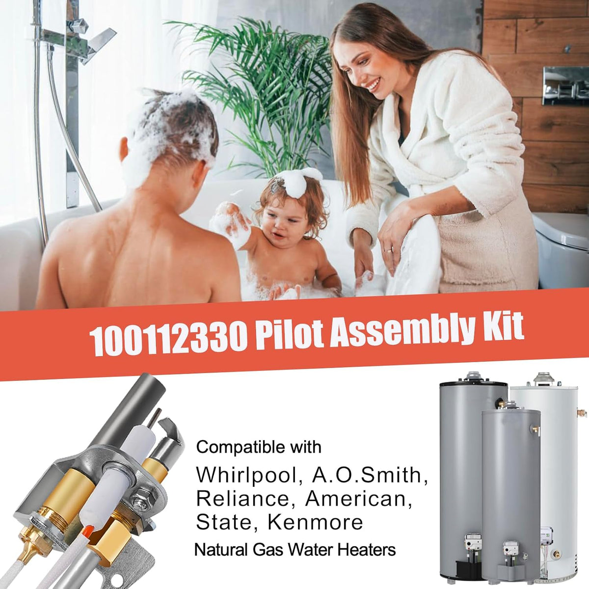 100112330 Water Heater Pilot Assembly with Thermopile, 9007876 9007877