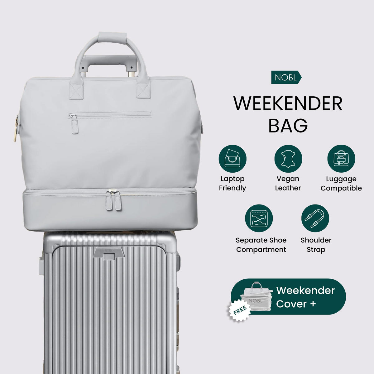 Weekender Bag for Women & Men, Large Carry-On Duffel, Silver