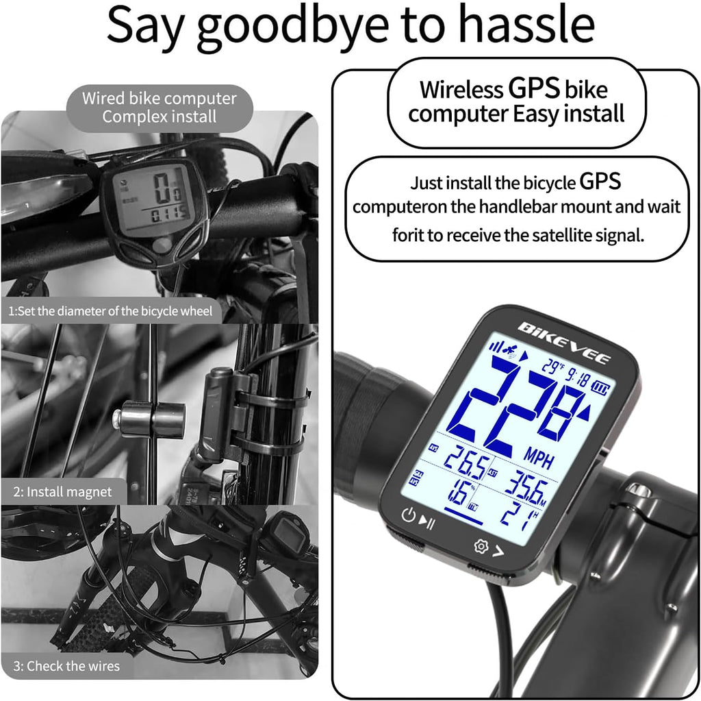 GPS Bike Computer Wireless Cycling Computer with Auto Backlight, Bicycle Speedometer Odometer, Waterproof GPS Speed