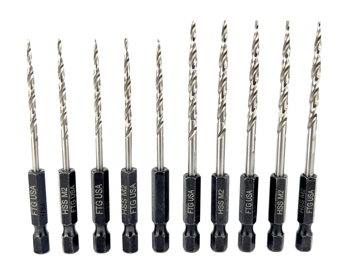 FTG USA 10 Pc #4 & #6 Tapered Drill Bits Replacement for Countersink