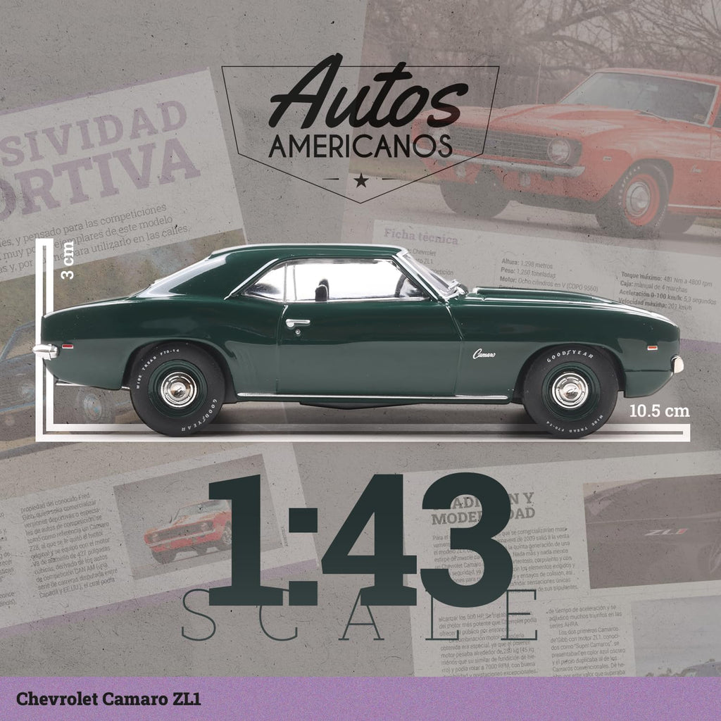 Classic 1:43 American ZL 1-1969 Diecast Car - Collectible Legendary Vintage Model with Display Base & Precisely