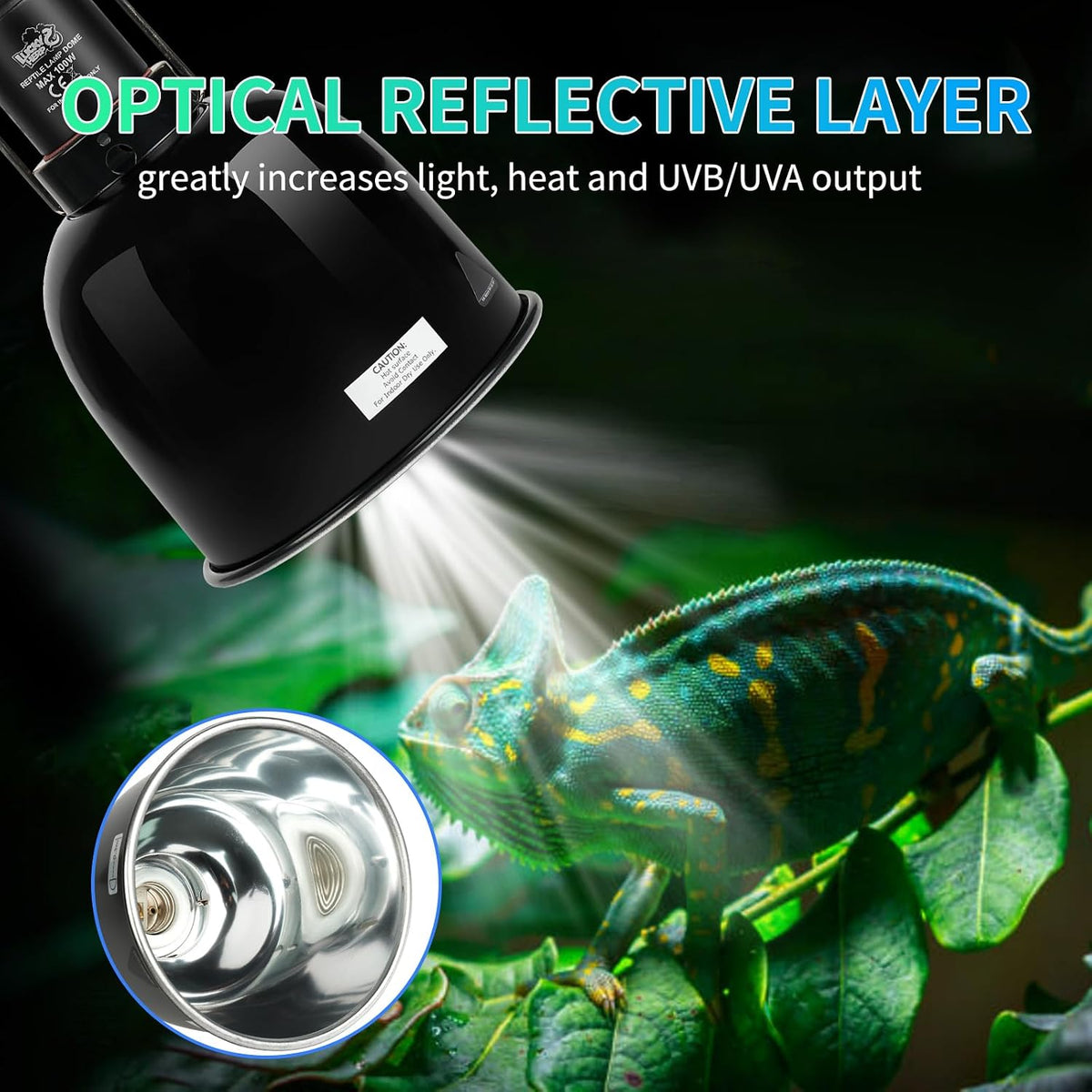 Reptile Light Fixture with Dimming Thermostat & Timer, Aluminum 5.5inch Deep Dome Reptile Lamp Fixture, Heat Lamp