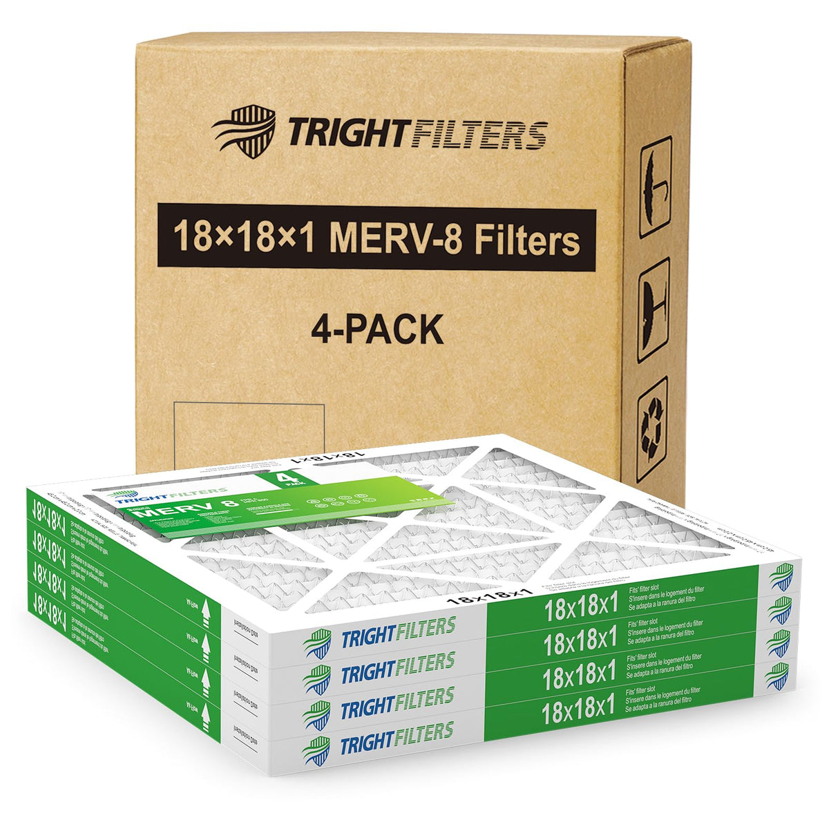 18x18x1 Air Filter 4 Pack, MERV 8 Filter Replacement