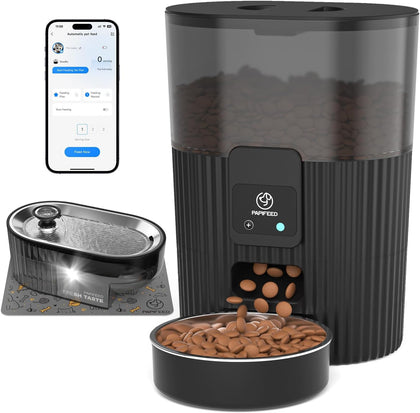 Automatic Cat Feeder and Water Fountain Stainless Steel, Auto Cat Food & Water Dispenser, Quiet Pet Drinking Fountain