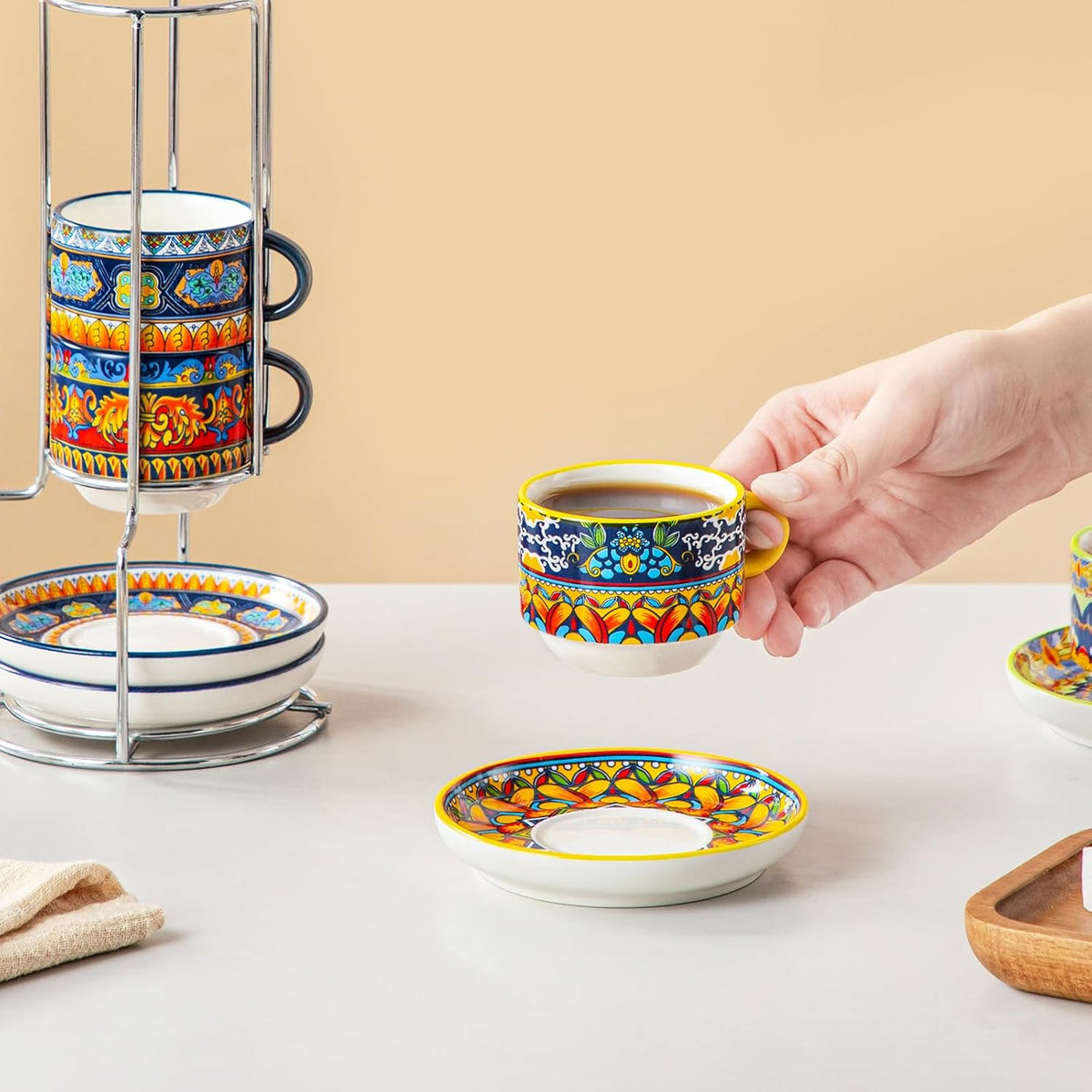2.5 Oz Bohemian Espresso Cups Set of 4 with Stand