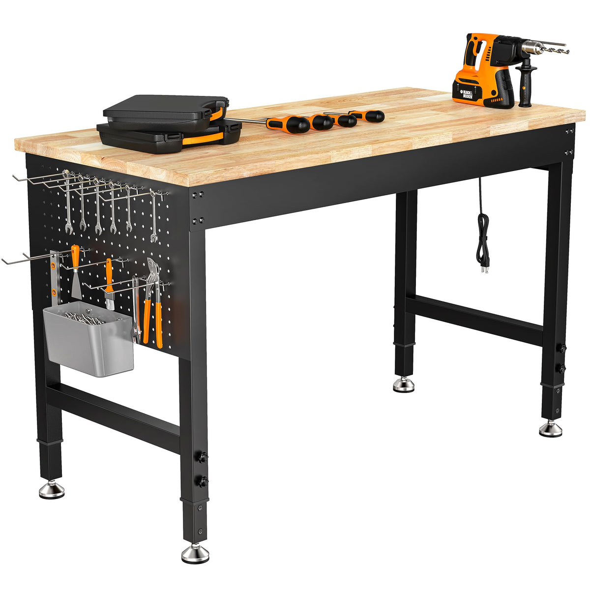 48" Adjustable Workbench, 2000LBS Max Load, Pegboard & Power Strip