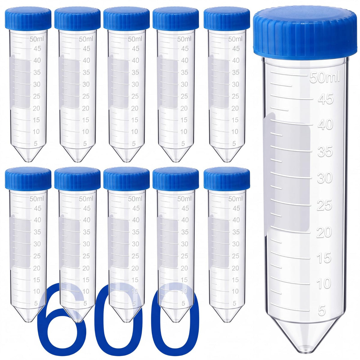600 Pcs Plastic Centrifuge Test Tubes with Screw Caps, Blue