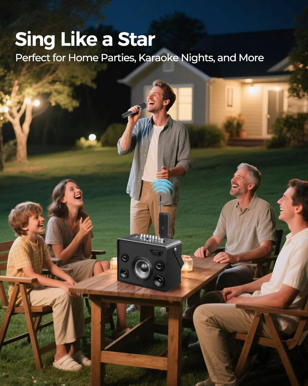 Wireless Microphones, 5-level Volume Adjustment, Dual Handheld Dynamic Mic with Dynamic Ambient Lighting,Ultra-Stable
