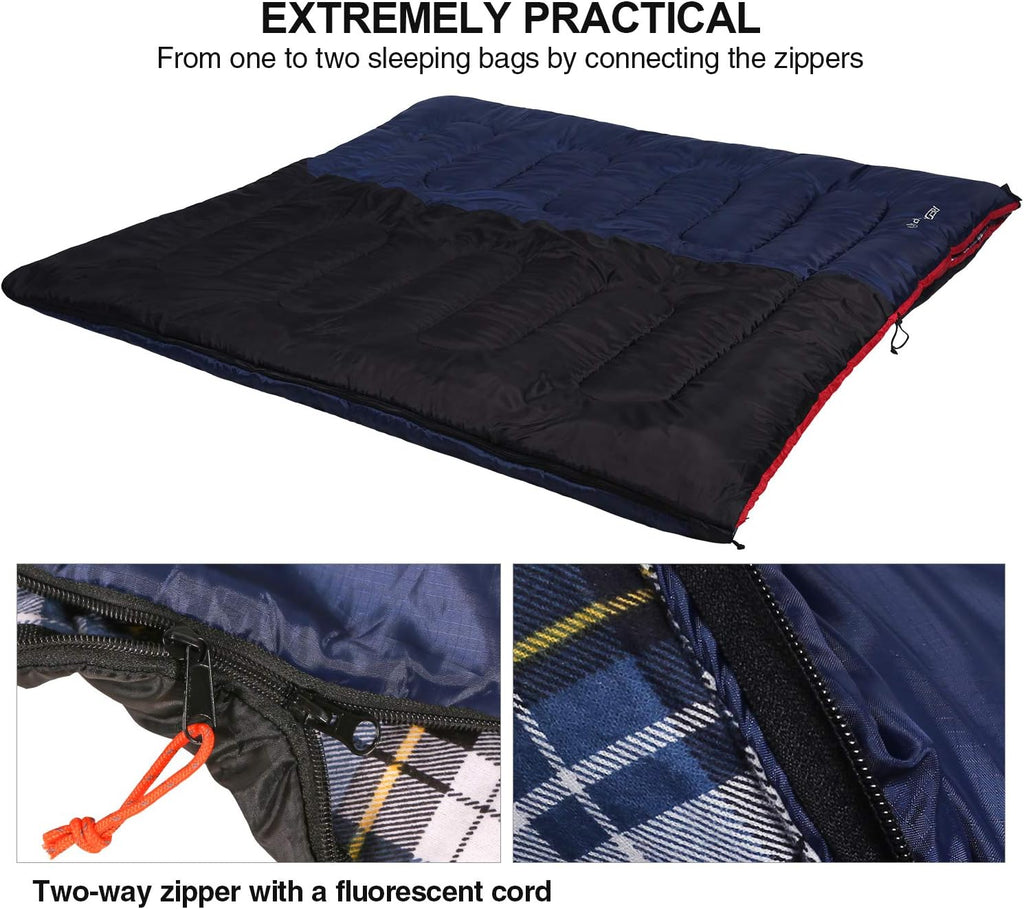 Cotton Flannel Sleeping Bag for Camping Backpacking, Adults Cold Weather Envelope Sleeping Bags with 2/3/4/6lbs Filling
