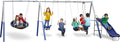 Fun Forever Swing Set with 6' Wave Slide - 8 User / 6 Station Easy Assembly Galvanized Metal Backyard Play Kids Swing