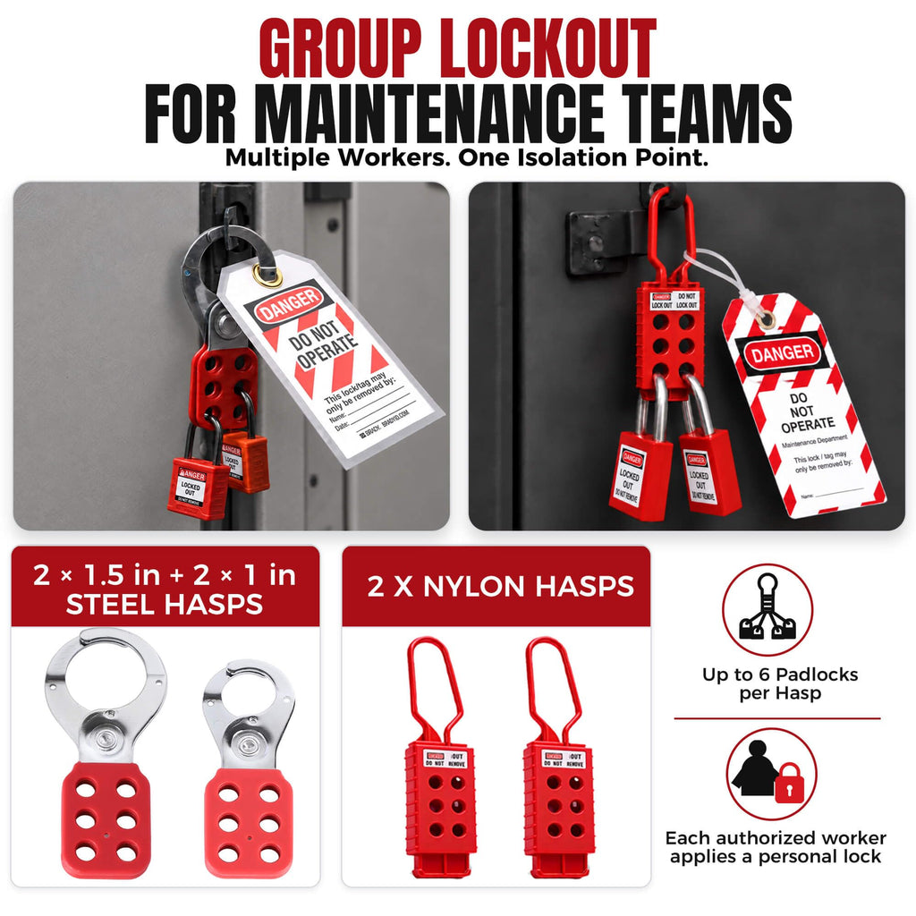 50-Piece Lockout Tagout Kit with 4 Keyed-Different Padlocks & Toolbox