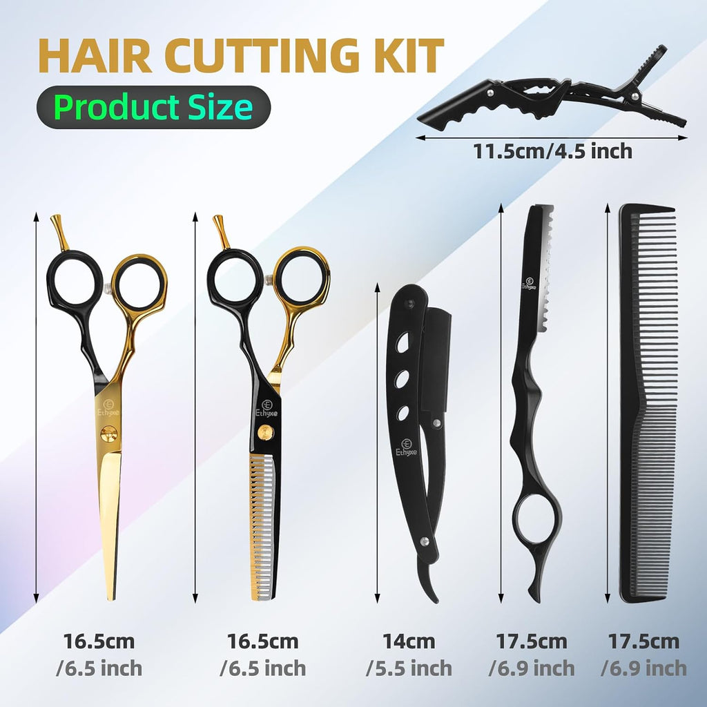 Hair Cutting Scissors Kit - 9 PCS Professional Haircut Scissors Set | Stainless Steel Straight and Thinning Shears