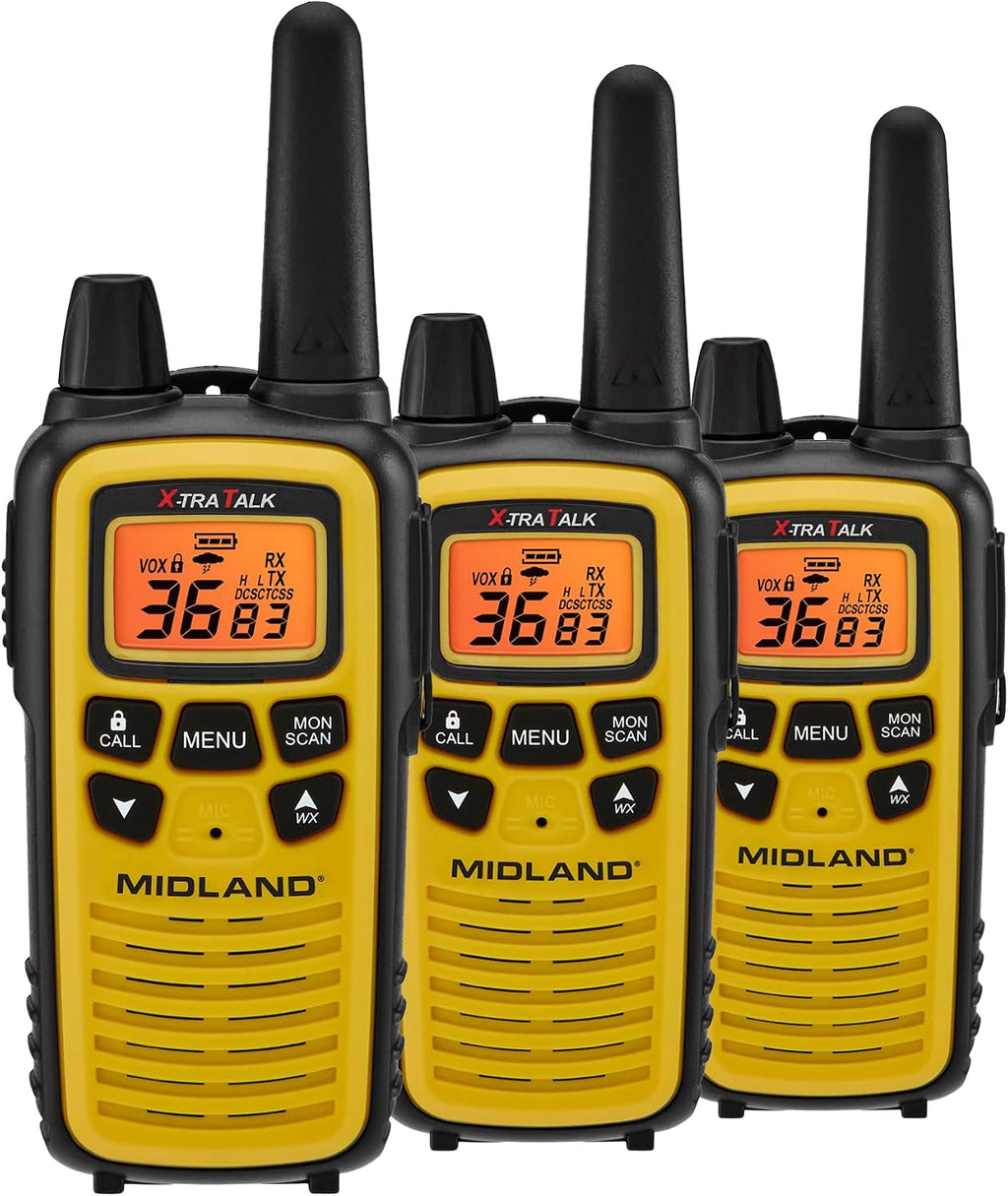 LXT630X3VP3 FRS Walkie Talkies - Long Range 36-Channel Two-Way Radios, NOAA Weather Alerts (3-Pack, Yellow - Black) |
