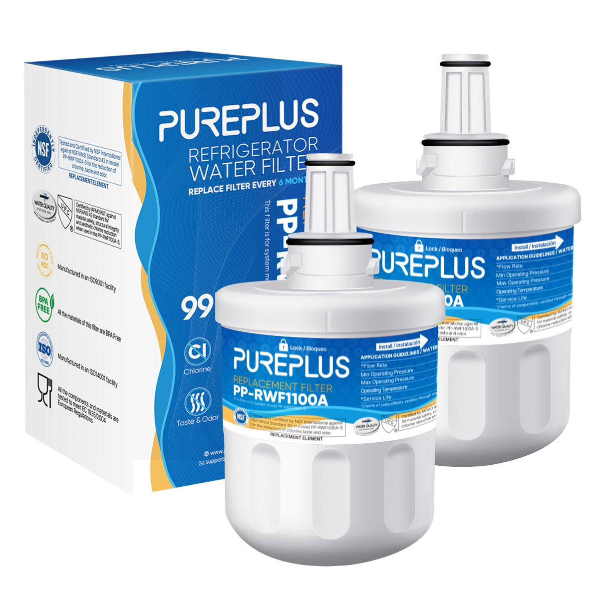RWF1100A Water Filter Replacement for Samsung DA29-00003G, 2 Pack