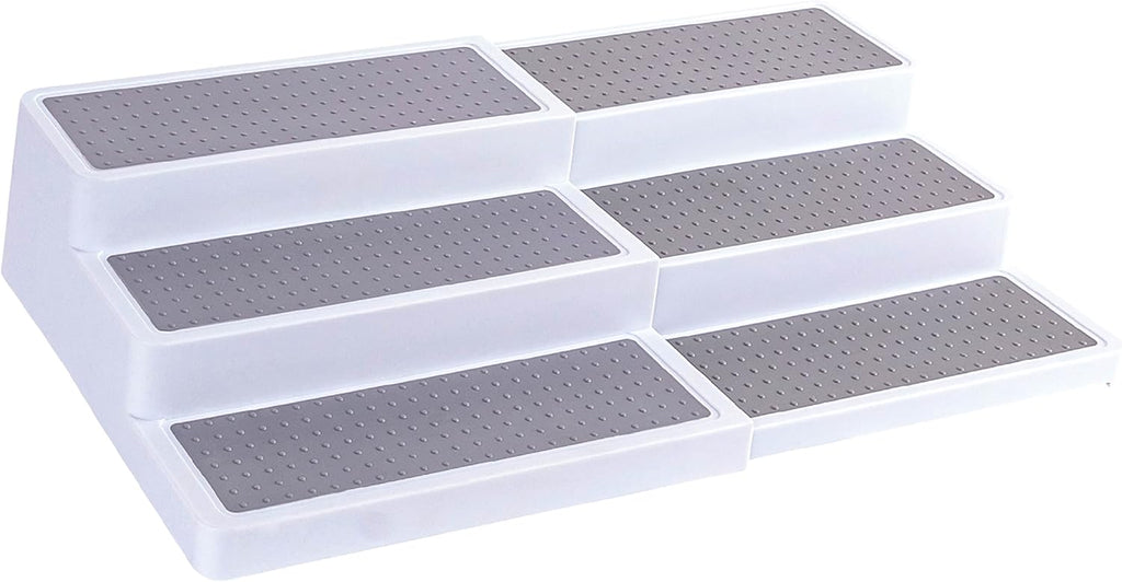 3–Tier Expandable Plastic Spice Rack - Adjustable Length, Stability with Non-Skid Shelf, Three Tiers for Easy