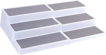 3–Tier Expandable Plastic Spice Rack - Adjustable Length, Stability with Non-Skid Shelf, Three Tiers for Easy