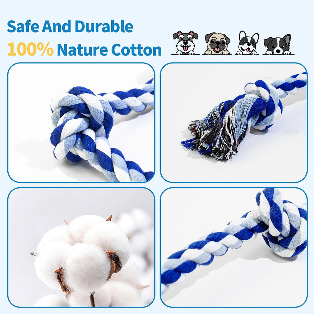 [2 Pack] Dog Rope Toys, Dog Chew Toy for Medium and Small Dogs, 3 Knots Heavy Duty Puppy Rope Toy, 100% Cotton Tug of