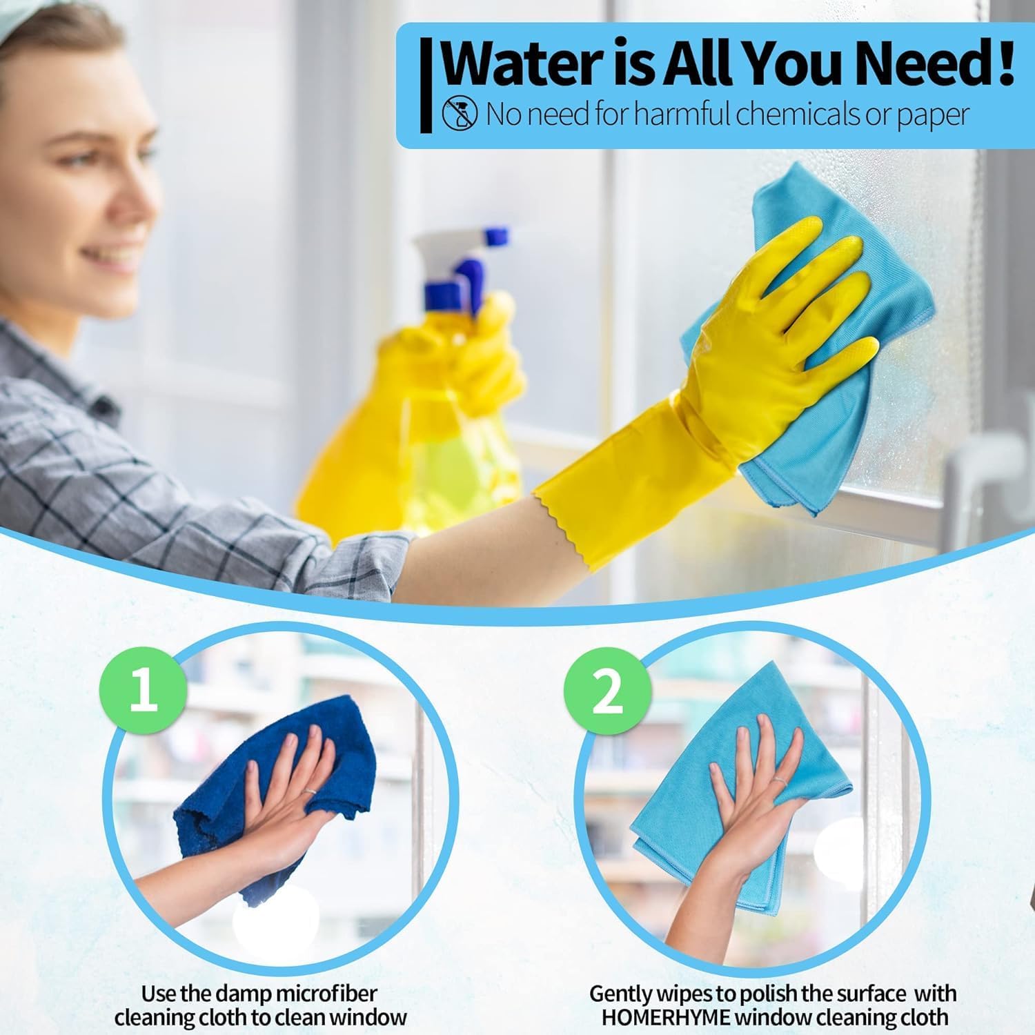 Microfiber Glass Cleaning Cloth, 12 Pack Window Glass Cleaning Rags, Reusable Lint-Free Streak Free Polishing Cloth