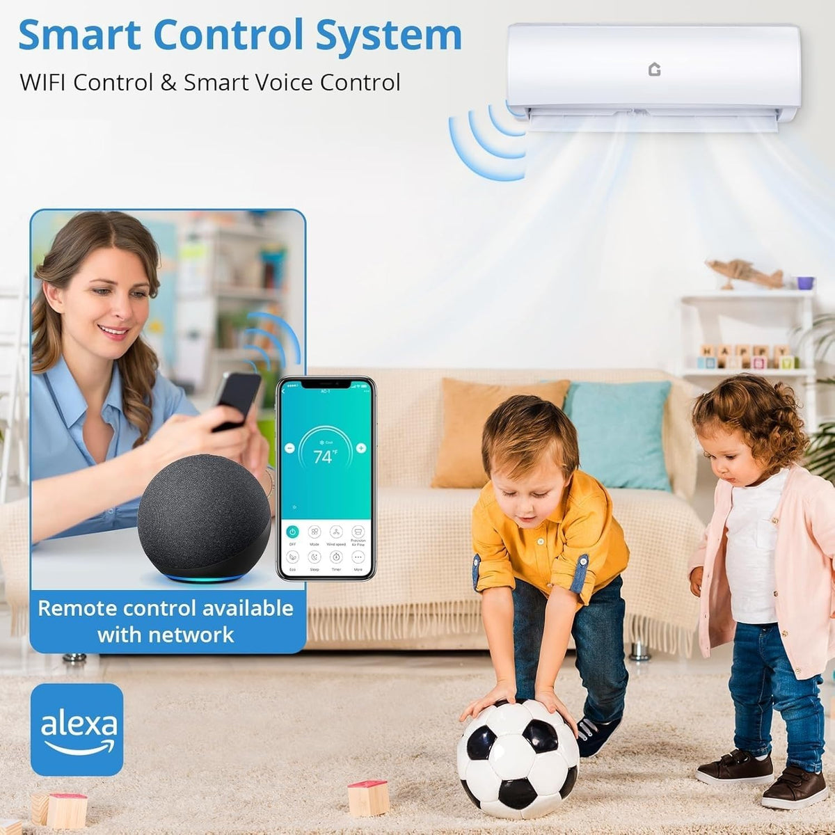 9000 BTU Mini Split AC/Heating System, 20 SEER2 230V WIFI Enabled Energy Efficient Mini Split Air