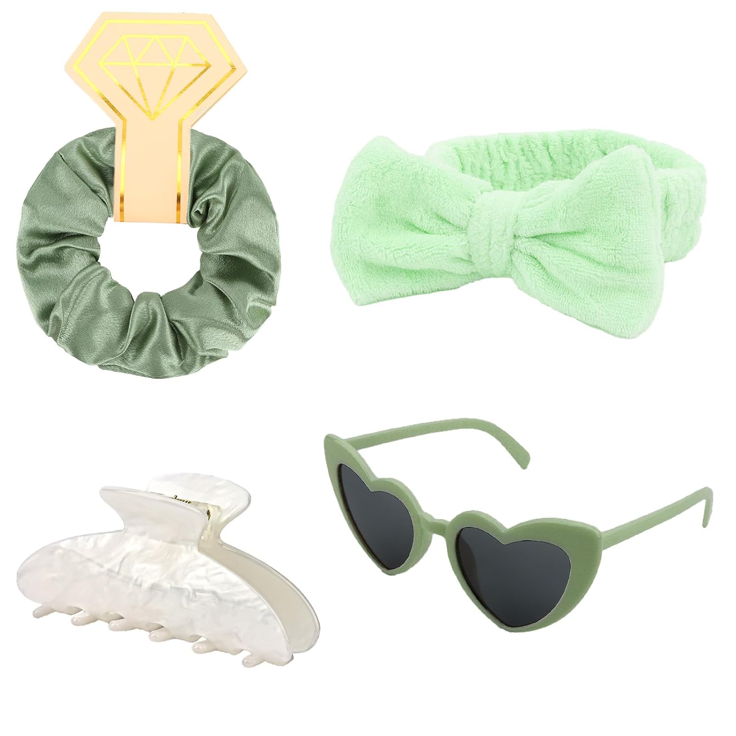 4PCS Bridesmaid Proposal Gift Set Heart Sunglasses White Hair Claw Clip Satin Hair Scrunchies Bridesmaid Spa Headband