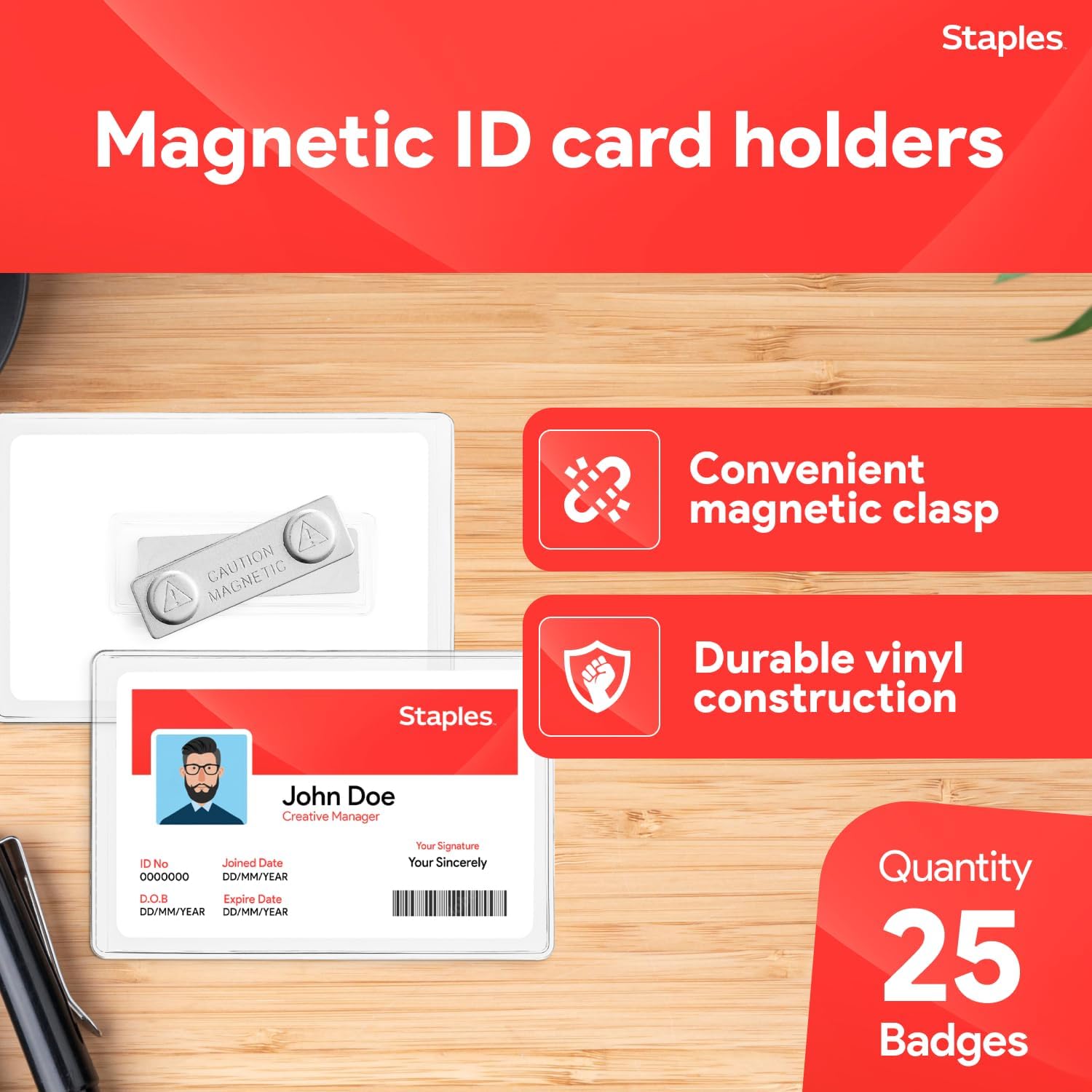 Magnetic Badge Holders, Credit Card Size, Clear Horizontal ID Holders with Secure Magnet Backing, 25‑Pack |