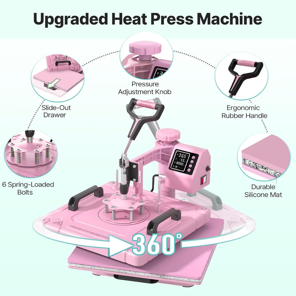 15x15 Inch 8 in 1 Swing Away Heat Press Machine for T Shirts | For DIY Creators & Small Businesses, Create T-Shirts