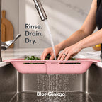 Blue Ginkgo Over Sink Colander, Extendable Kitchen Strainer, 2-Pack, Pink