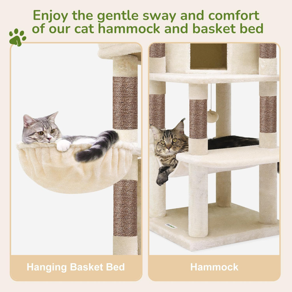 Corner Cat Tree, 51in Curved Series Modern Cat Tower for Indoor Cats with Hammock, 7 Sisal Scratching Posts, Large