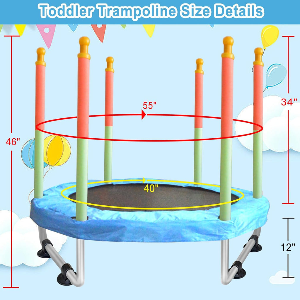 Toddler Trampoline for Kids Ages 1-8, 55'' Small Trampoline with Safety Enclosure Net, Indoor & Outdoor Baby Mini