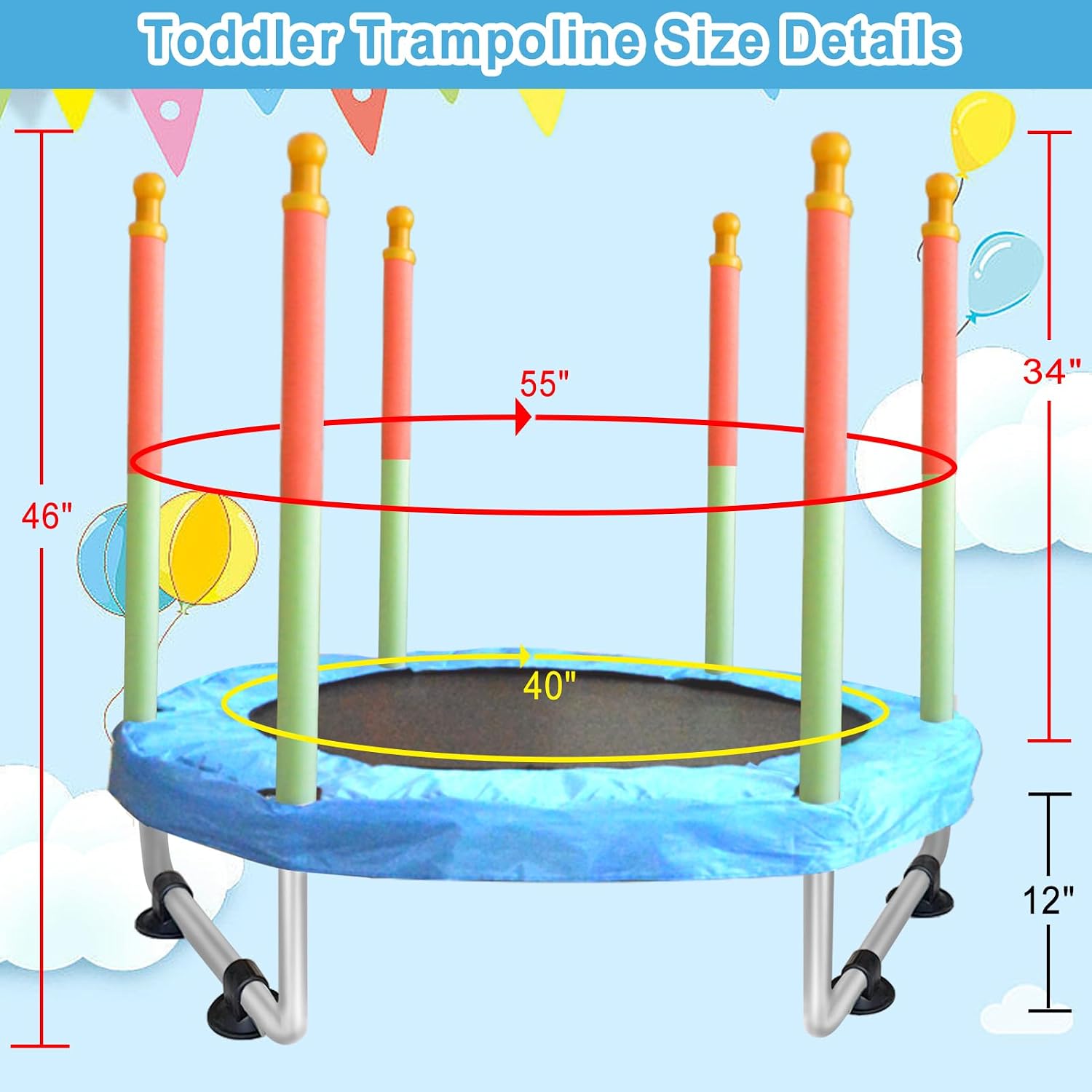 Toddler Trampoline for Kids Ages 1-8, 55'' Small Trampoline with Safety Enclosure Net, Indoor & Outdoor Baby Mini