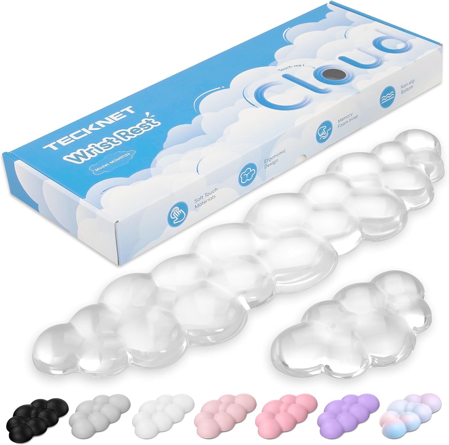 Gel Cloud Wrist Rest Set, Cloud Wrist Rest with Non-Slip Base, Clear Wrist Pad for Keyboard with Mouse Wrist Rest for
