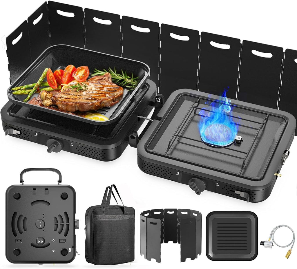 2 Burner Portable Camping Stove Propane, Folding Propane Stove for Camping, Camp Stove with 17,000 BTU,Two Adjustable
