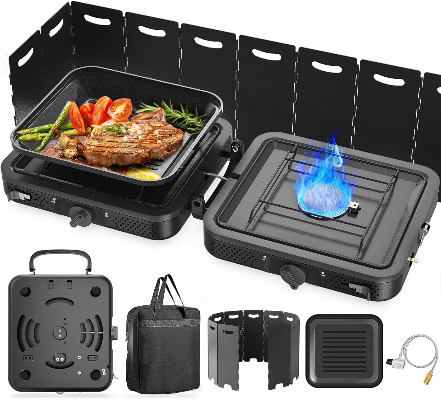 2 Burner Portable Camping Stove Propane, Folding Propane Stove for Camping, Camp Stove with 17,000 BTU,Two Adjustable