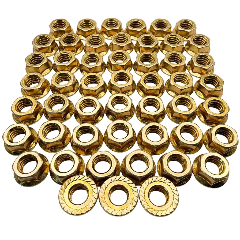 3/8"-16 Serrated Flange Nuts (50 Pack) – Grade 8 Mechanical Locking Nuts Coarse Thread for Vibration & Shock SAE J995 0.375"