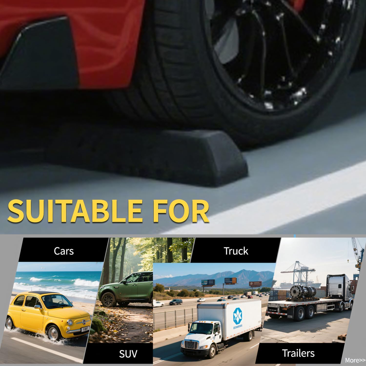 Heavy Duty Rubber Parking Stopper 2 Pack | 17.2"x4.6"x3.5" High Visibility Tire Parking Blocks with Bolt Mounting