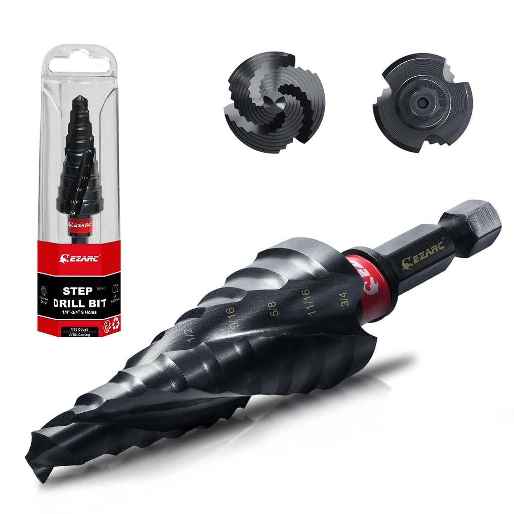 EZARC M35 Cobalt Step Drill Bit for Metal, 1/4"-3/4", 1/4" Hex Shank