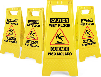 4 Pack 24 IN Caution Wet Floor Sign Bilingual Foldable Safety Sign | Safety Warning Signs Wet Floor Sign Commercial