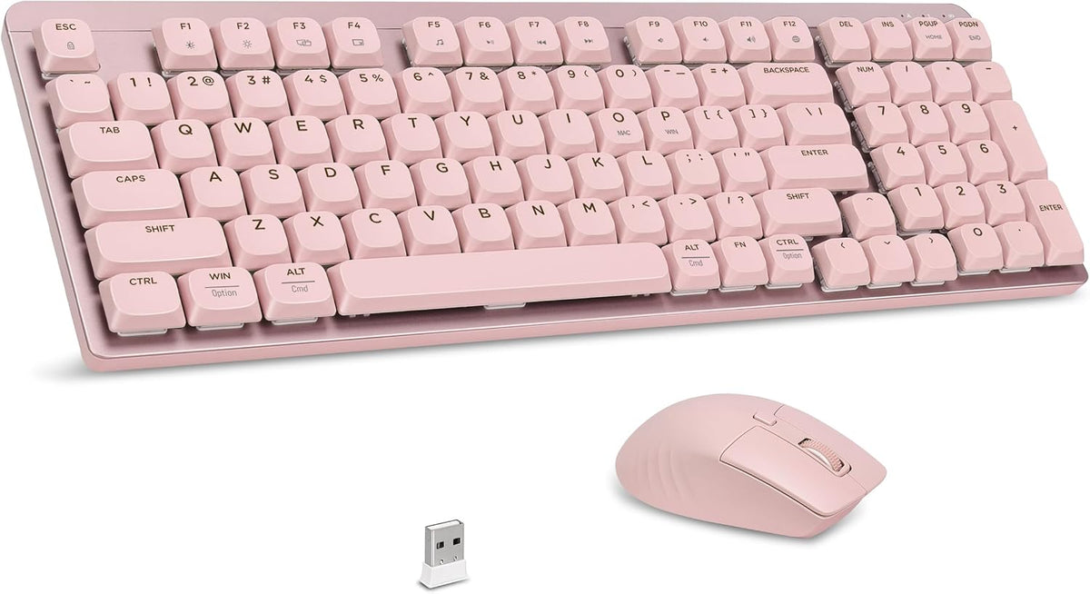 Wireless Keyboard and Mouse Combo, 2.4Ghz Cordless Mechanical Keyboard and Silent Mouse for Business, Low-Profile Red