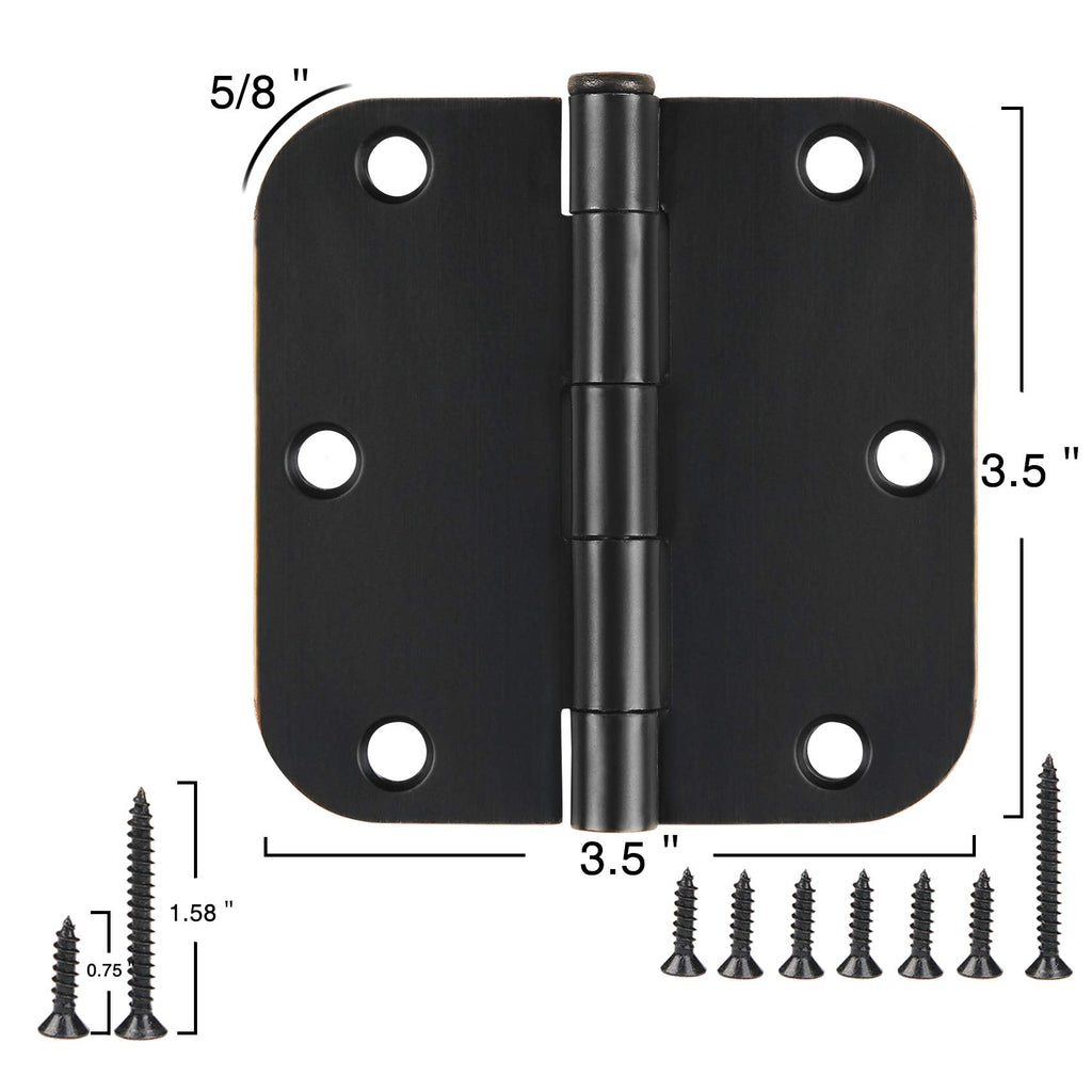 6 Pack Matte Black Interior Door Hinges 3.5" Rounded 5/8" Radius Corners