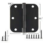 6 Pack Matte Black Interior Door Hinges 3.5" Rounded 5/8" Radius Corners