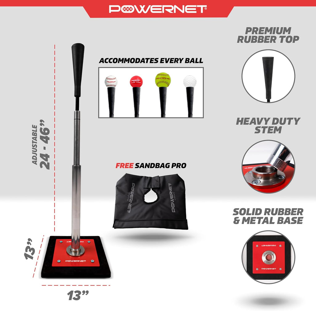 Pro Softball & Baseball Batting Tee, 25-45 Inch Adjustable Height, Universal Baseball Tee for Hitting Drills
