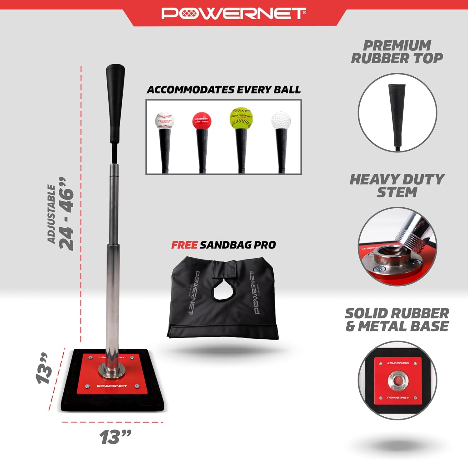Pro Softball & Baseball Batting Tee, 25-45 Inch Adjustable Height, Universal Baseball Tee for Hitting Drills