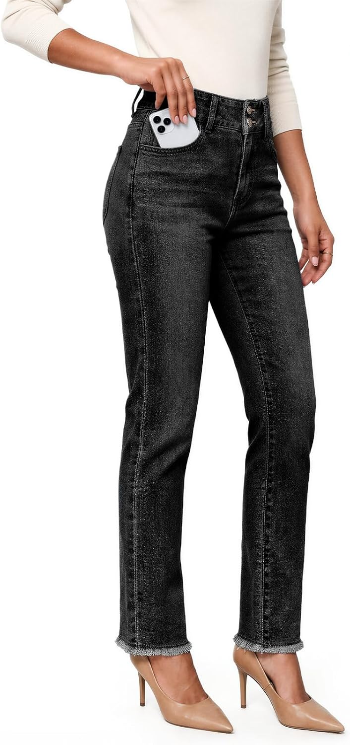 Womens High Waisted Skinny Jeans Double Button Denim Pants