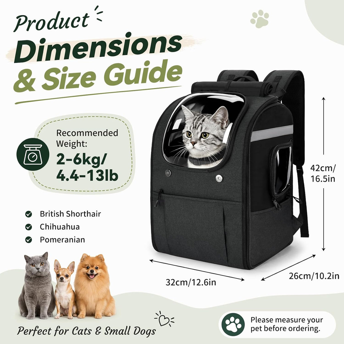 Cat Carrier Backpack, Spacious, Stable and Breathable, Black